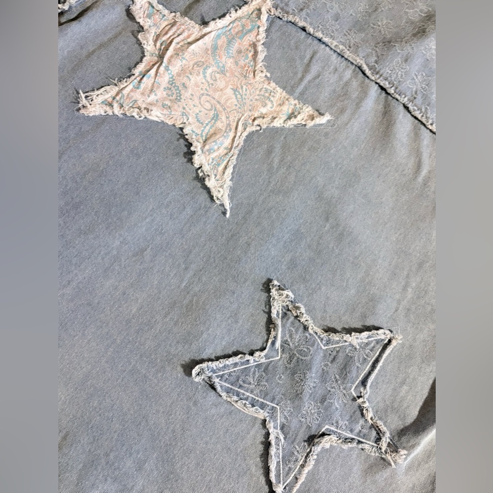POL Textured Patchwork Star Denim Jacket Size Sma… - image 6